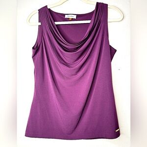 Calvin Klein - Women's Cowl Neck Blouse Burgundy Wine Sleeveless Top